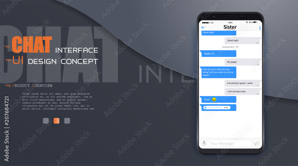 Leinwandbilder Chat Interface Application with Dialogue window. Clean Mobile UI Design Concept. Sms Messenger. Flat Web Icons. Vector EPS 10