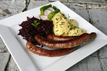 organisch, lifestyle, thüriger, rostbratwürste, kartoffelbrei, silizium, rotkohl, werbetafel, modern, neu