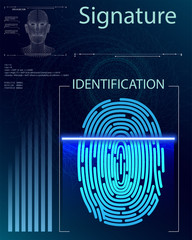 Finger Scan in Futuristic Style. Biometric id with Futuristic HUD Interface. Fingerprint Scanning Technology Concept Illustration. Identification System Scanning.