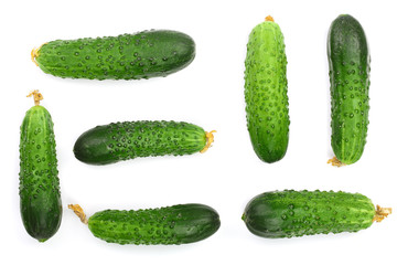 Cucumber set isolated on white background. Top view. Flat lay pattern