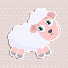 Cute little sheep sticker. Flat design.
