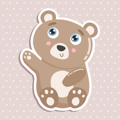 Cute little bear sticker vector illustration. flat design