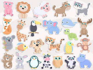 Obraz premium Cute animal sticker set. Flat design
