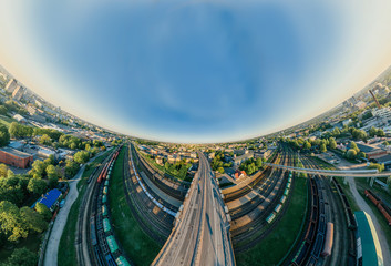City Riga Bridge and train road drone sphere 360 vr view