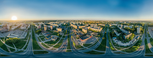 Summer Riga city Sunrise 360 VR Drone picture for Virtual reality, Street Panorama