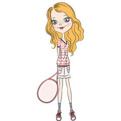 Beautiful fashionable girl with a tennis racket