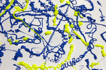 Neon Blue and Yellow paint splatter on a White background