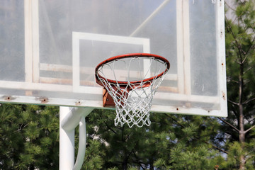 A close-up of the basketball court in the park.