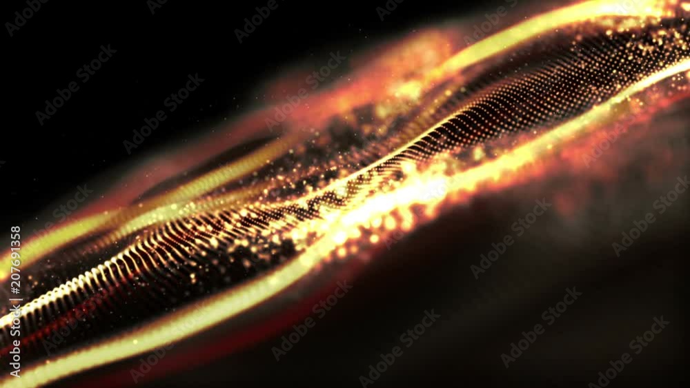 Aufkleber futuristic gold digital abstract luxurious sparkling wave particles flow de-focus background