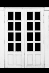 White wood door frame isolated on black background