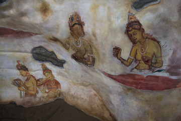 famous frescos in Sigiriya, Sri Lanka.