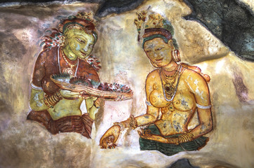 famous frescos in Sigiriya, Sri Lanka. © waldorf27