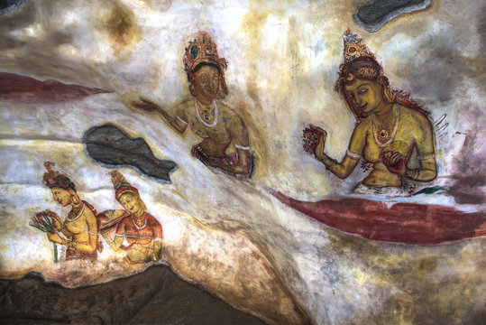 famous frescos in Sigiriya, Sri Lanka.