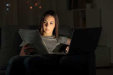 Student studying online late hours