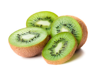 ripe kiwi slices isolated on white background