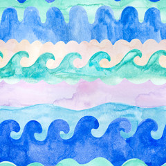 Watercolor waves seamless pattern
