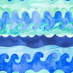 Watercolor waves seamless pattern.