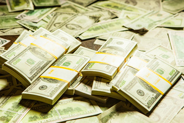 Dollars. Bundles of money. Fake dollars.