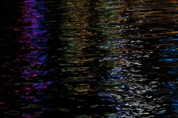 A close up of colorful light dancing on the surface of water.