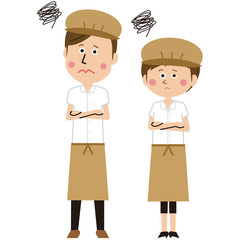 ポップなカフェ店員またはパン屋の男女ペア　困る