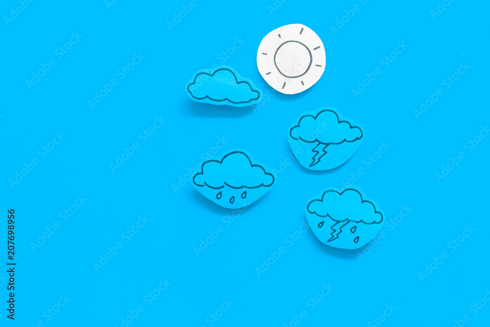 Canvas Prints modern weather icons set on blue background top view copy space