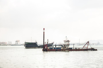 Boats at the coast of Penang, Malaysia.