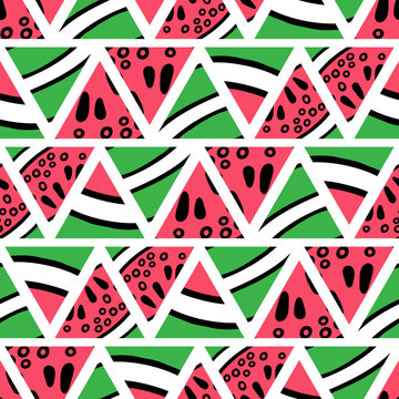 Hand drawn watermelon slices seamless pattern