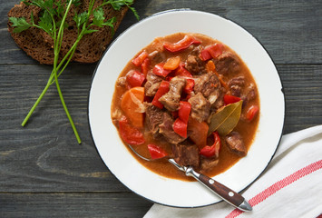 Stewed beef in tomato sauce with vegetables