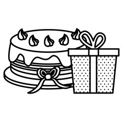 giftbox with sweet cake birthday celebration vector illustration design
