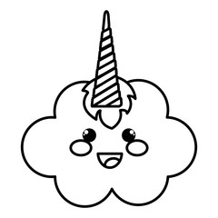 cute clouds with party hat kawaii characters vector illustration design