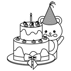 cute bear teddy with sweet cake kawaii character vector illustration design