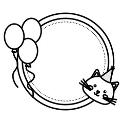 cute cat with balloons helium kawaii character vector illustration design