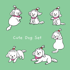 Cartoon adorable white dog actions vector.