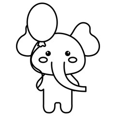 cute elephant with balloon helium kawaii character vector illustration design