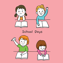 Cartoon cute actions students in classroom vector.