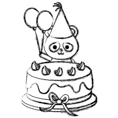 cute bear panda with sweet cake kawaii character vector illustration design