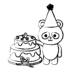 cute bear panda with sweet cake kawaii character vector illustration design