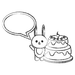 rabbit with speech bubble and cake kawaii vector illustration design
