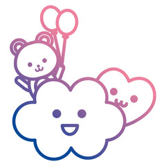 cute bear teddy with cloud and heart kawaii characters vector illustration