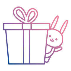 giftbox present with rabbit kawaii birthday celebration vector illustration design
