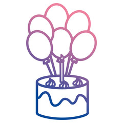 delicious cake with balloons helium celebration vector illustration design