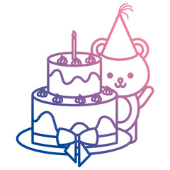 cute bear teddy with sweet cake kawaii character vector illustration design