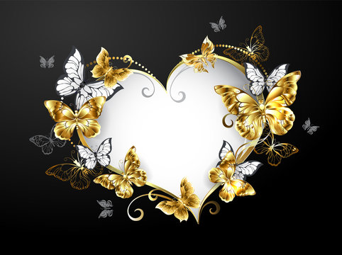 Heart with gold butterflies