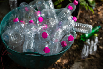 Plastic bottle in the basket for recycling