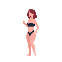 bikini woman dancing black swimsuit on white background body shape concept flat style vector illustration