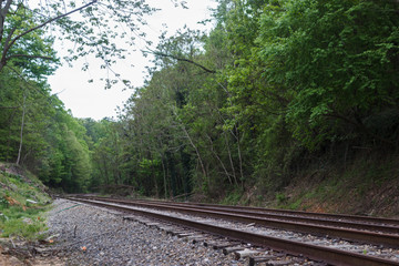 Fototapeta premium Summer landscape with an old railway