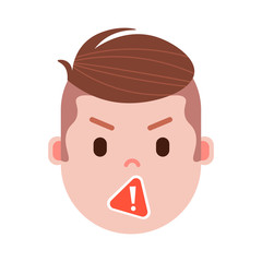 boy head emoji with facial emotions, avatar character, man censorship face with different male emotions concept. flat design. vector illustration