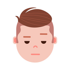 boy head emoji with facial emotions, avatar character, man sorrowful face with different male emotions concept. flat design. vector illustration