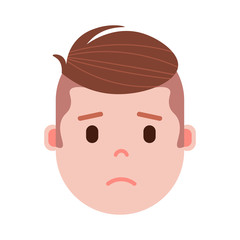 boy head emoji with facial emotions, avatar character, man grieved face with different male emotions concept. flat design. vector illustration