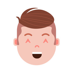 boy head emoji personage icon with facial emotions, avatar character, man satisfied face with different male emotions concept. flat design. vector illustration